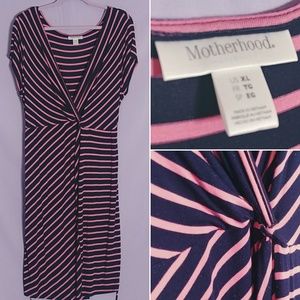 XL Motherhood Peach/Navy Maternity Dress
